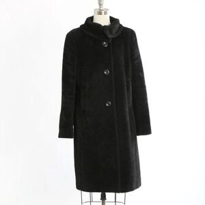 Max Mara Black ALPACA WOOL Teddy Fur Long Coat Sz. 14